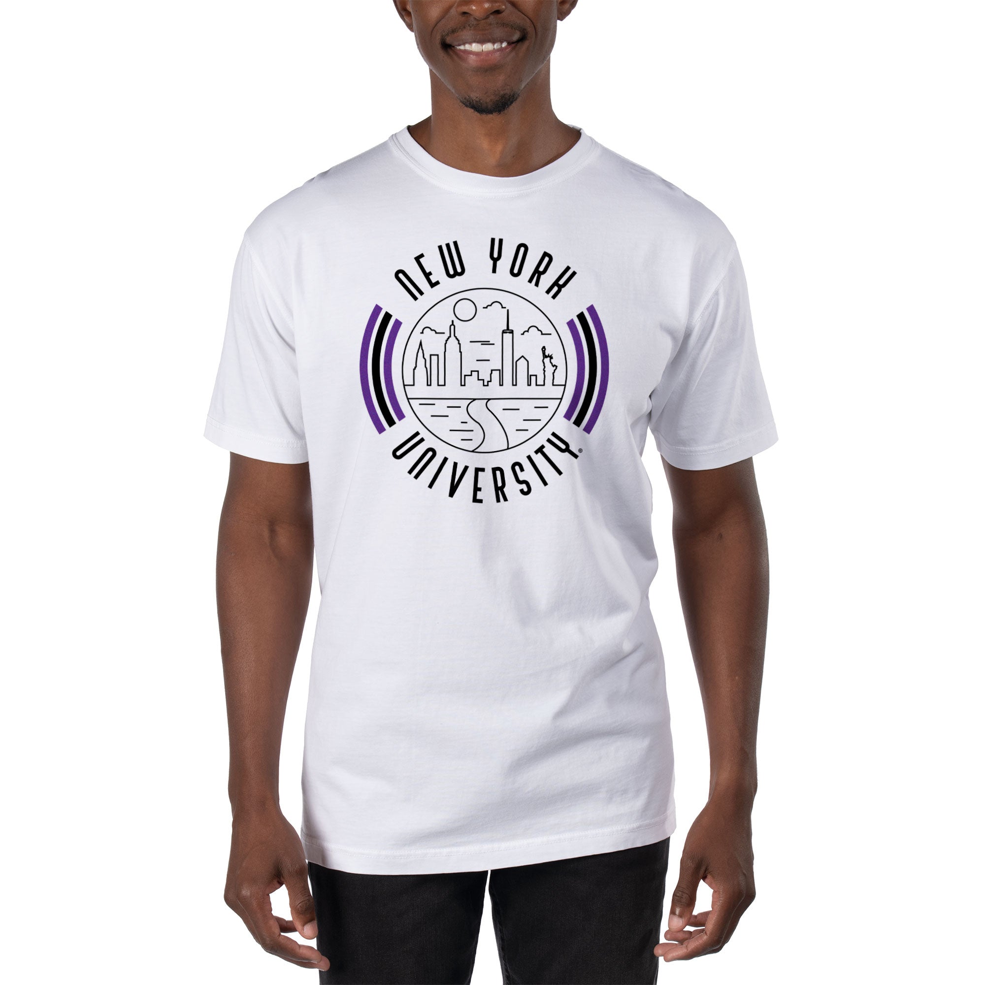 New York University Official Distressed Logo Unisex T-Shirt - Athletic Heather, Men's & Women's Style - View #6