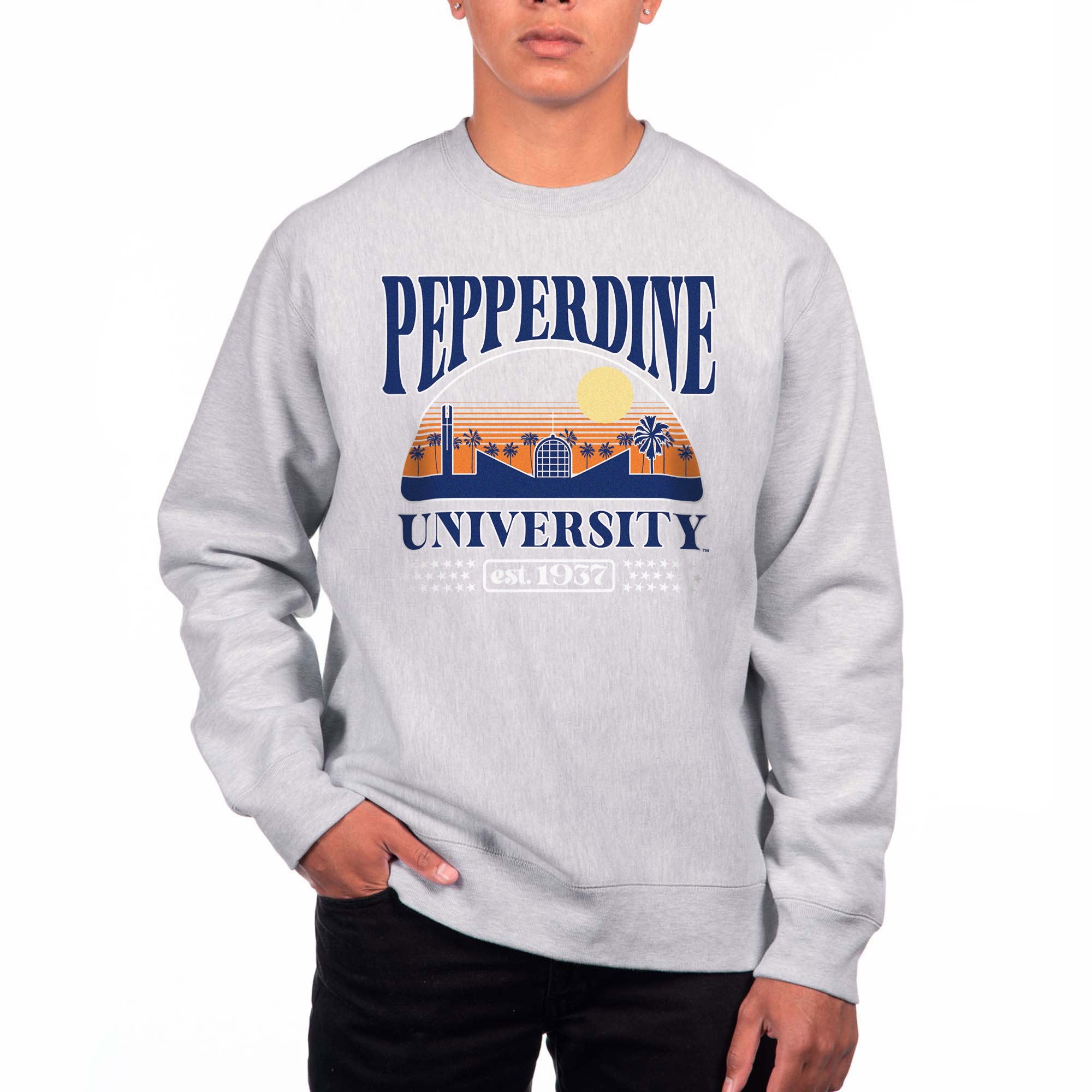 USCAPE Pepperdine University Stars Heavyweight Crewneck, Grey Heather