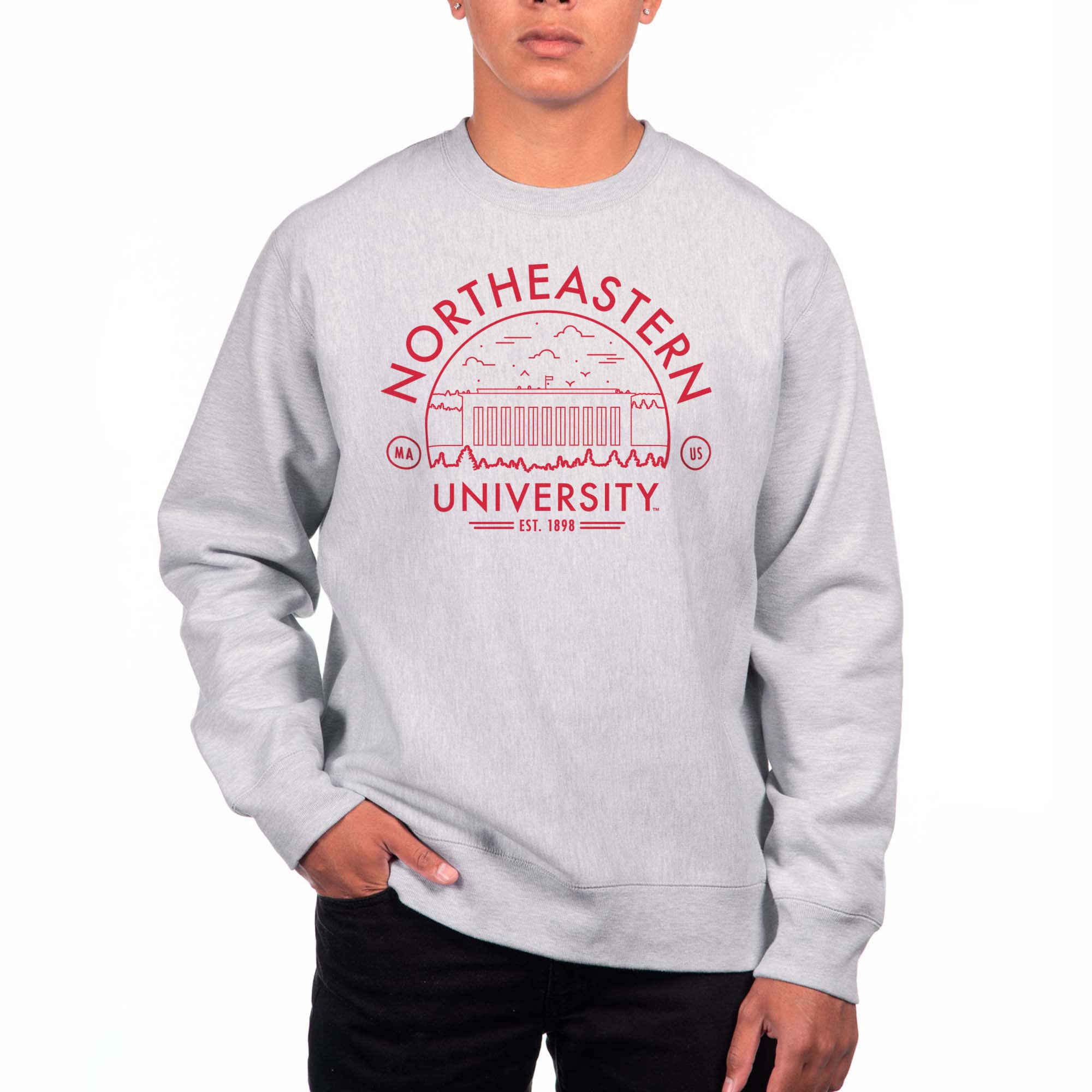 USCAPE Northeastern University Voyager Heavyweight Crewneck, Grey Heather