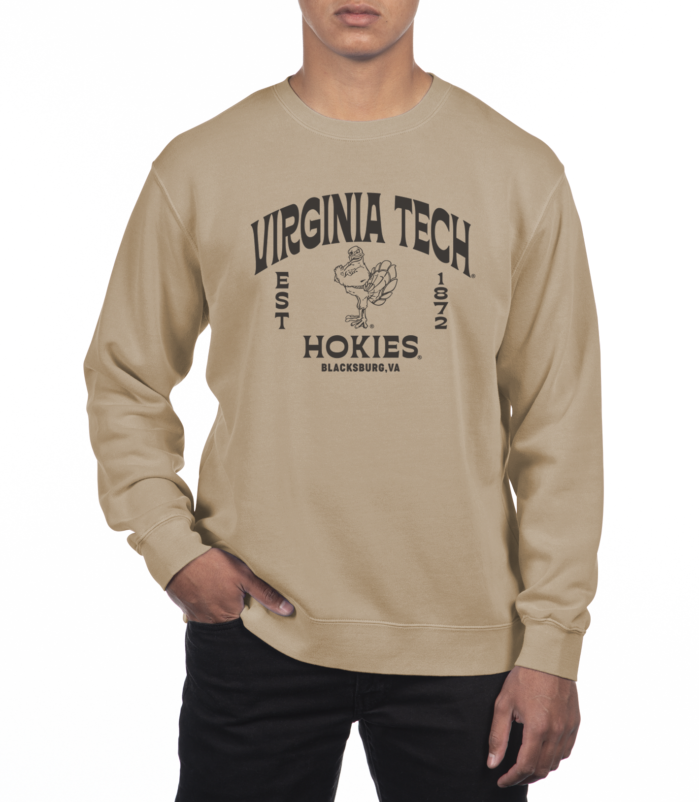 USCAPE Virginia Tech Wilder Fleece Crewneck, Sandstone